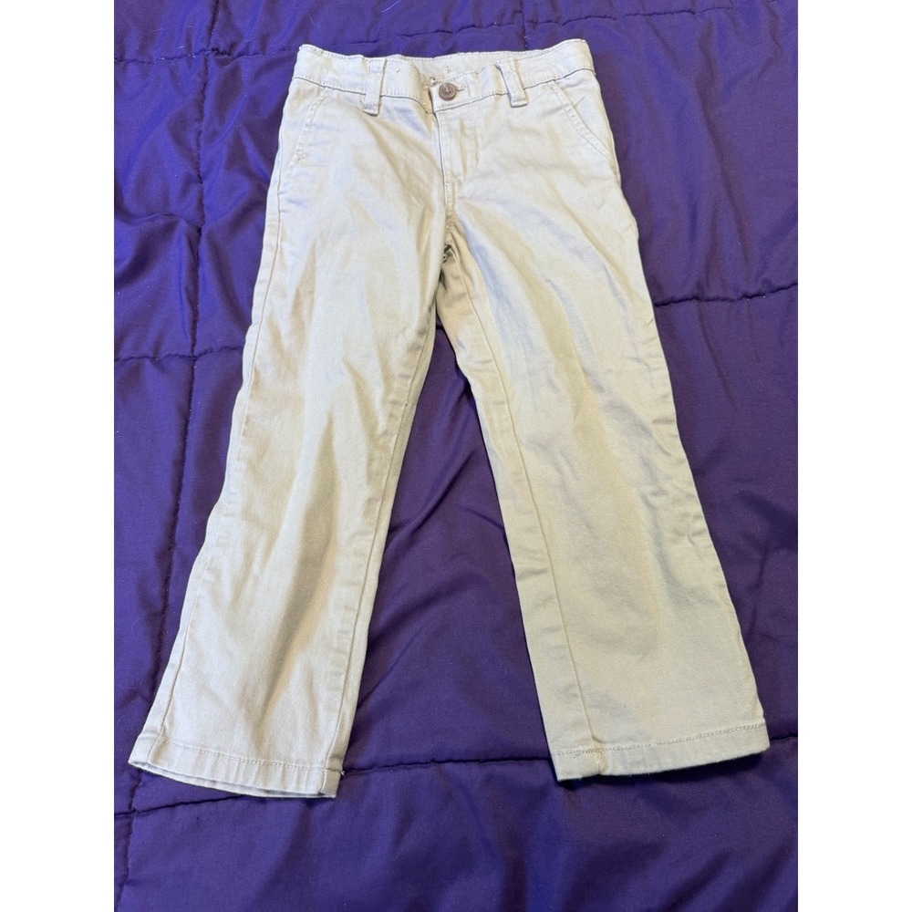 IZOD Boys Khaki Chino Pants Size 4 Regular Tan Adjustable Waist Straight Leg